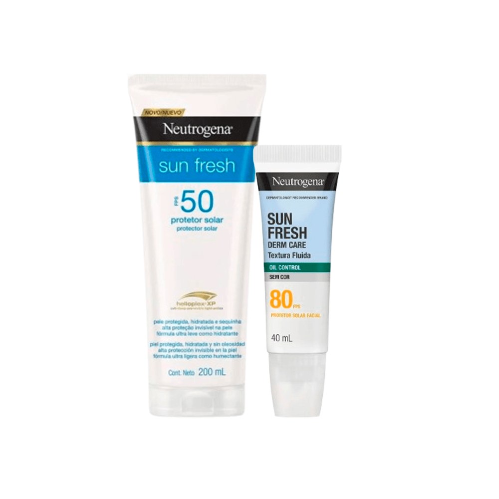 Kit Neutrogena Protetor Solar Sun Fresh FPS50 200ml + Protetor Solar Facial Toque Seco Sun Fresh Fps80 40ml — Neutrogena | Farmácia Resyla
