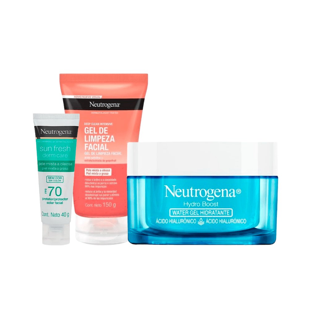 Kit Neutrogena Sabonete em Gel Facial Grapefruit 150g + Hidratante Facial 50g + Protetor Solar Sun Fresh Sem Cor Fps70 40g — Neutrogena | Farmácia Resyla