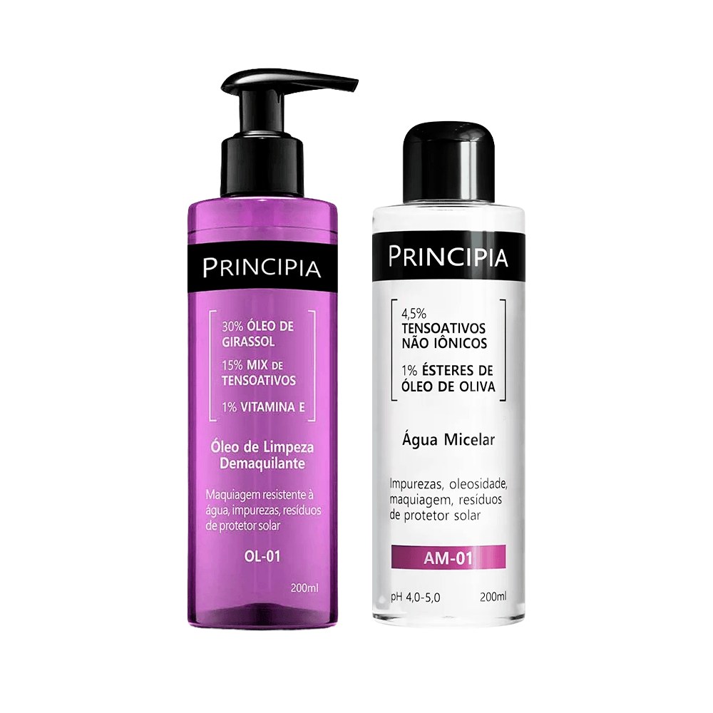 Kit Principia Água Micelar Am-01 200ml + Óleo de Limpeza OL-01 Demaquilante 200ml — Principia | Farmácia Resyla