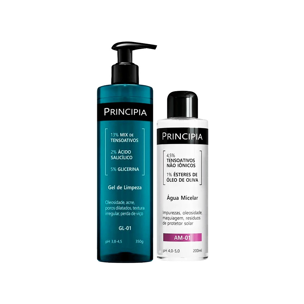 Kit Principia Gel de Limpeza Facial GL-01 350ml + Água Micelar Am-01 200ml — Principia | Farmácia Resyla