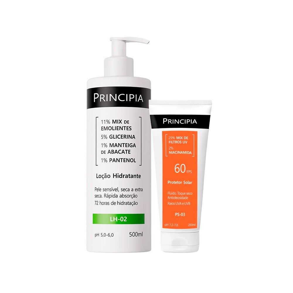 Kit Principia Loção Hidratante Lh 02 500ml + Protetor Solar PS-03 FPS60 200ml — Principia | Farmácia Resyla