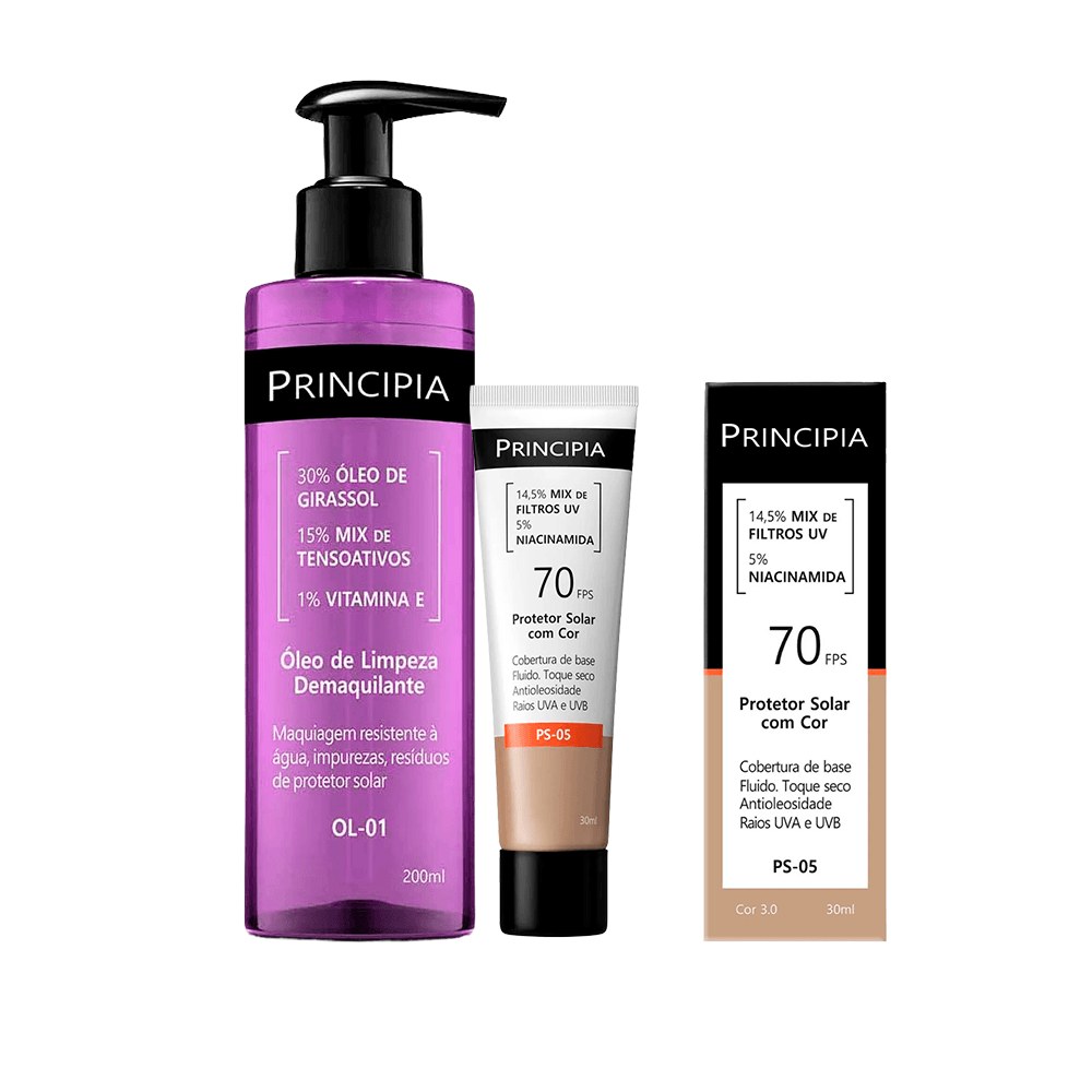 Kit Principia Protetor Solar Facial Ps-05 Cor 3.0 Fps60 30ml + Óleo de Limpeza OL-01 Demaquilante 200ml — Principia | Farmácia Resyla