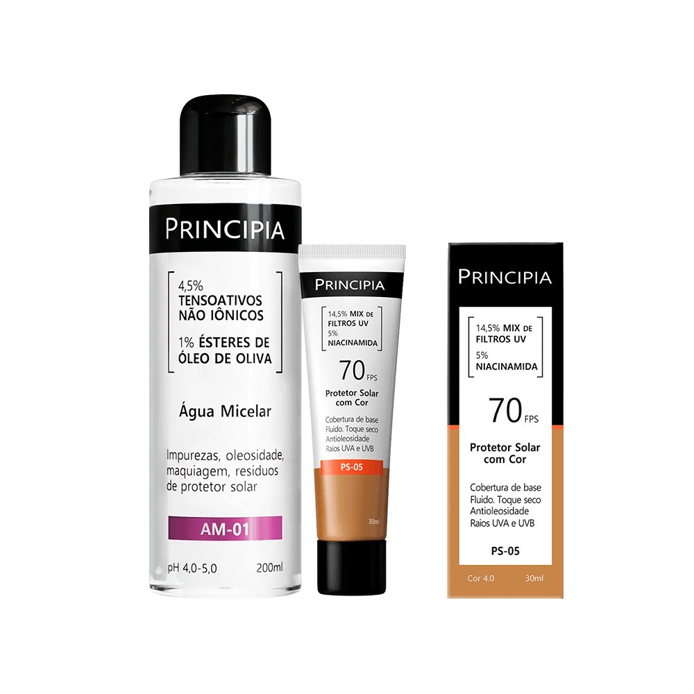 Kit Principia Protetor Solar Facial Ps-05 Cor 4.0 Fps70 30ml + Água Micelar Am-01 200ml — Principia | Farmácia Resyla