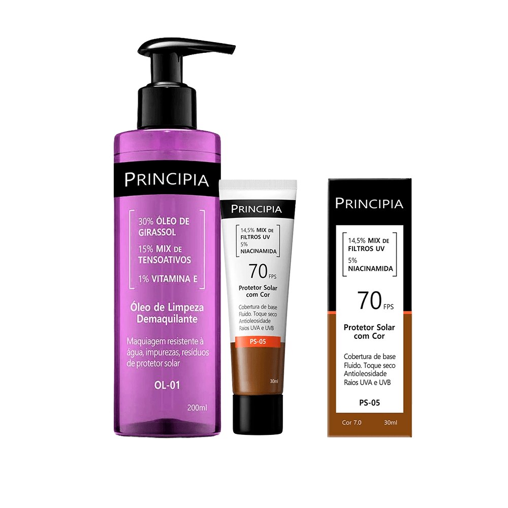 Kit Principia Protetor Solar Facial Ps-05 Cor 7.0 Fps60 30ml + Óleo de Limpeza OL-01 Demaquilante 200ml — Principia | Farmácia Resyla