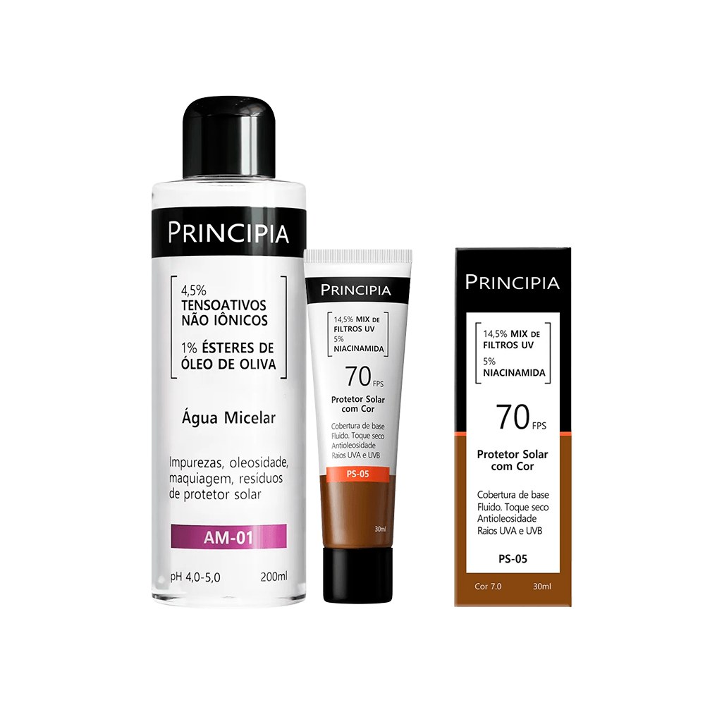 Kit Principia Protetor Solar Facial Ps-05 Cor 7.0 Fps70 30ml + Água Micelar Am-01 200ml — Principia | Farmácia Resyla