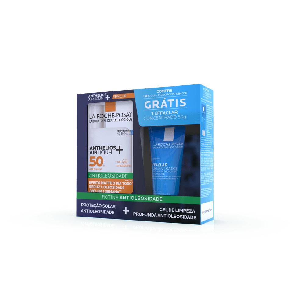 Kit Protetor Solar Facial La Roche-Posay Anthelios Airlicium+ Fluido FPS50 Sem Cor 40g 1 Unidade + Gel de Limpeza Effaclar Concentrado 50g 1 Unidade — La Roche-Posay | Farmácia Resyla