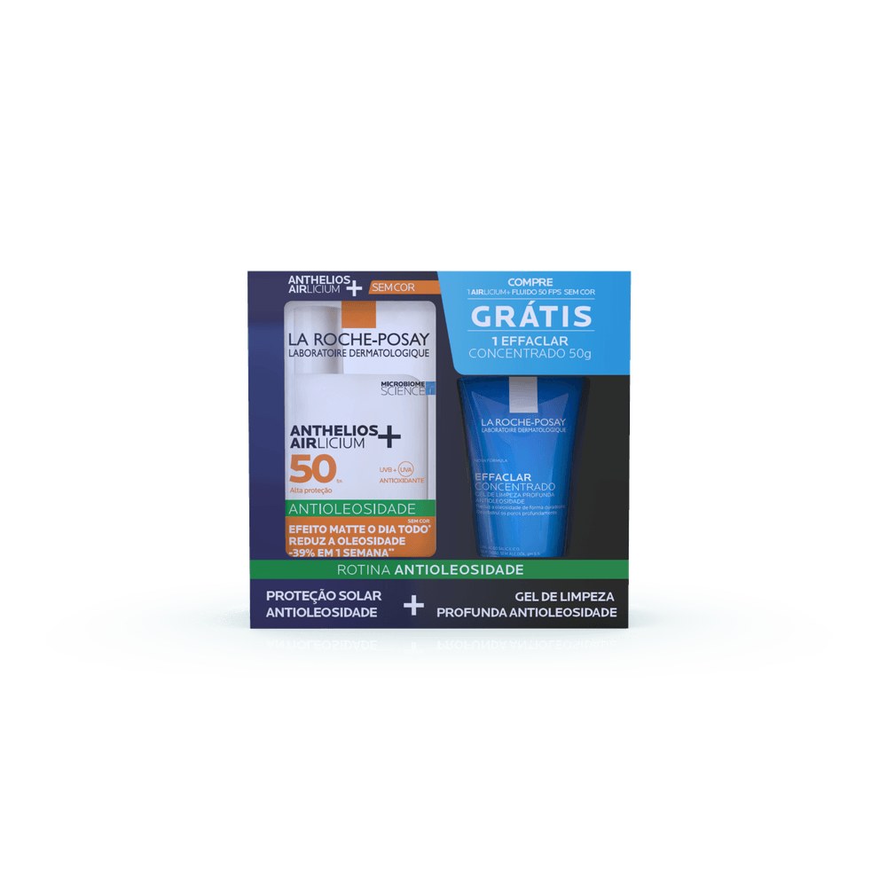 Kit Protetor Solar Facial La Roche-Posay Anthelios Airlicium+ Fluido FPS50 Sem Cor 40g 1 Unidade + Gel de Limpeza Effaclar Concentrado 50g 1 Unidade — imagem 2 | Farmácia Resyla