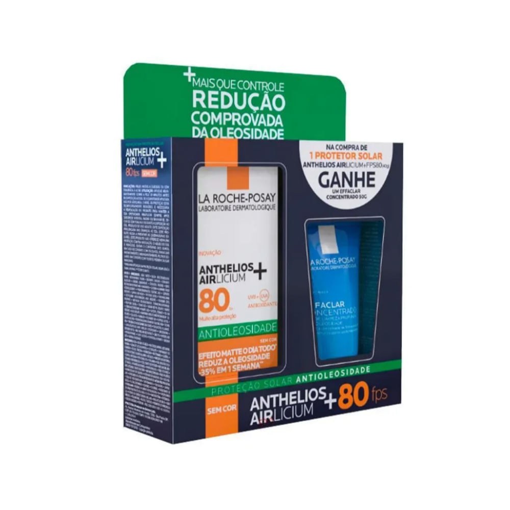 Kit Protetor Solar Facial La Roche-Posay Anthelios Airlicium+ FPS80 40g 1 Unidade + Gel de Limpeza Effaclar Concentrado 50g 1 Unidade — imagem 2 | Farmácia Resyla