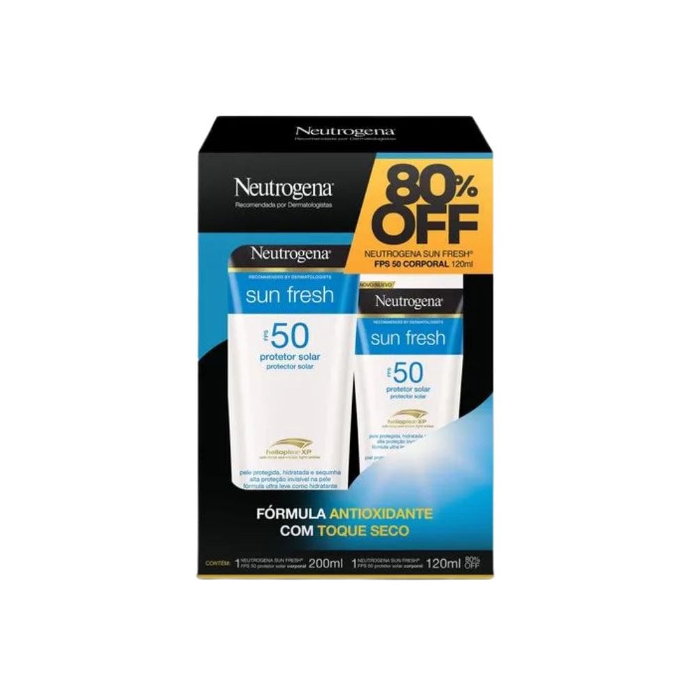 Kit Protetor Solar Neutrogena Sun Fresh FPS50 200ml 1 Unidade + Protetor Solar Neutrogena Sun Fresh FPS50 120ml 1 Unidade — Neutrogena | Farmácia Resyla
