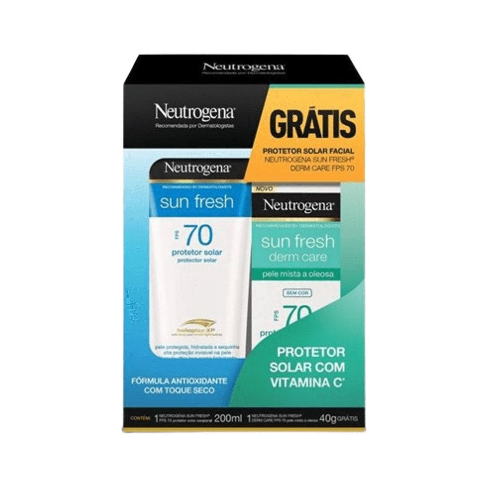 Kit Protetor Solar Neutrogena Sun Fresh FPS70 200ml 1 Unidade + Protetor Solar Facial Neutrogena Sun Fresh Derm Care FPS70 40g 1 Unidade — Neutrogena | Farmácia Resyla