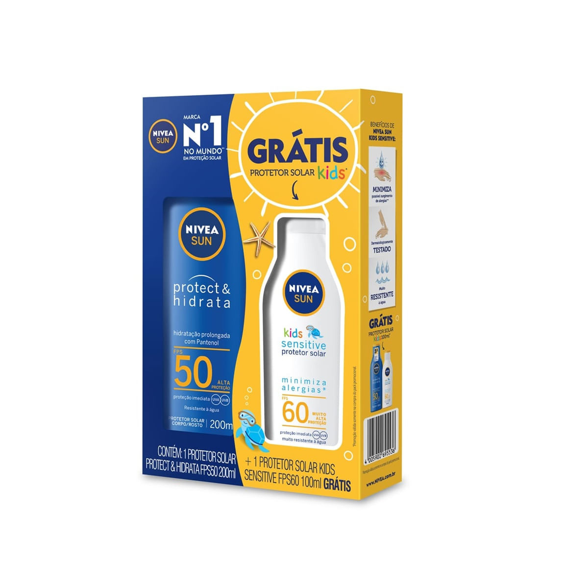 Kit Protetor Solar Nivea Sun Protect & Hidrata FPS50 200ml 1 Unidade + Protetor Solar Nivea Sun Kids Sensitive FPS60 100ml 1 Unidade — Nivea | Farmácia Resyla