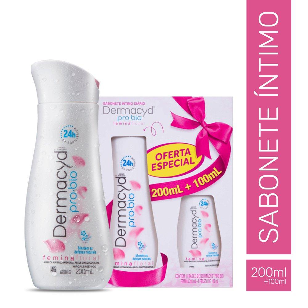 Kit Sabonete Íntimo Dermacid Pro-Bio Femina Floral 200ml 1 Unidade + Sabonete Íntimo Dermacid Pro-Bio Femina Floral 100ml 1 Unidade — Dermacyd | Farmácia Resyla
