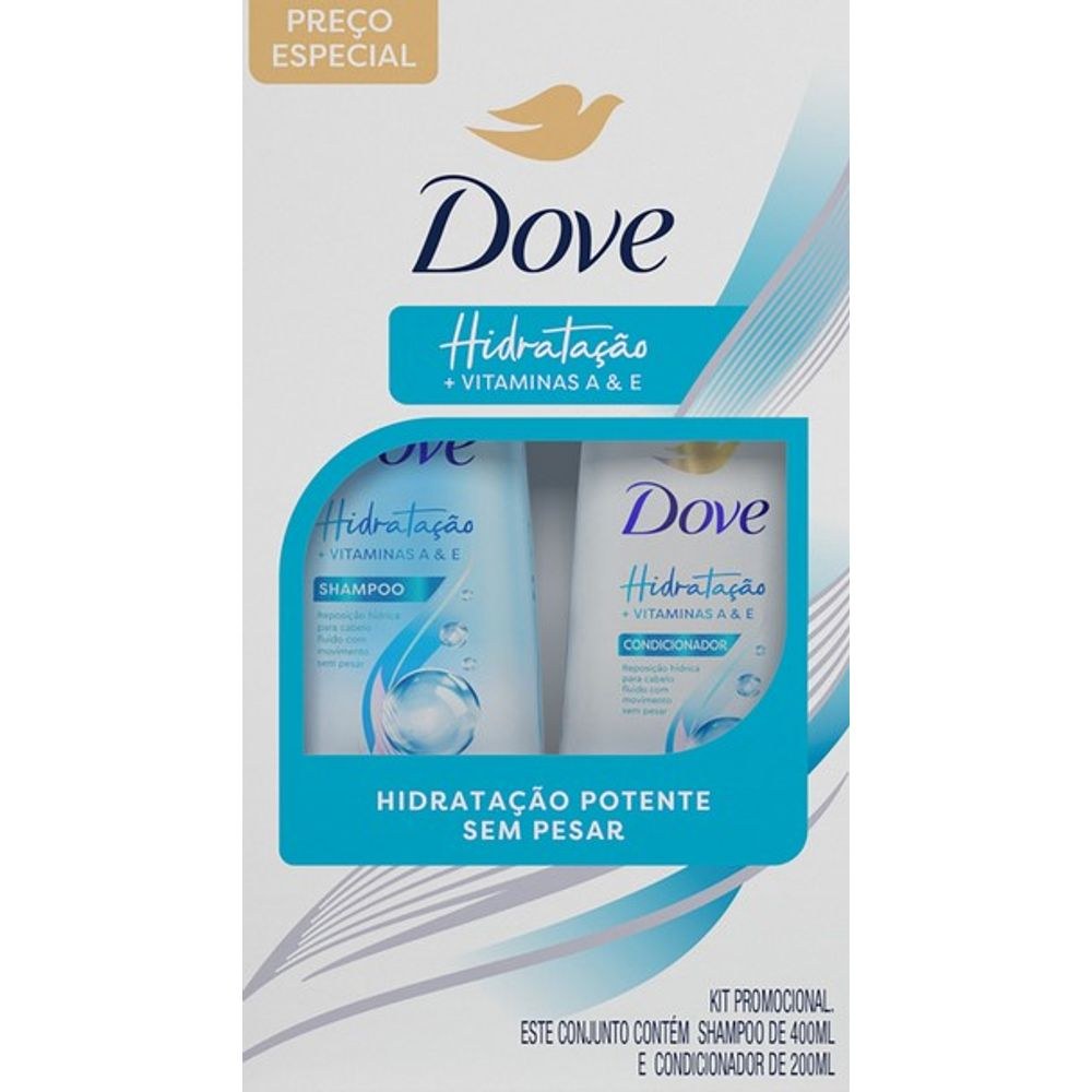Kit Shampoo Dove Hidratação + Vitaminas A & E 400ml 1 Unidade + Condicionador Dove Hidratação + Vitaminas A & E 200ml 1 Unidade — Dove | Farmácia Resyla