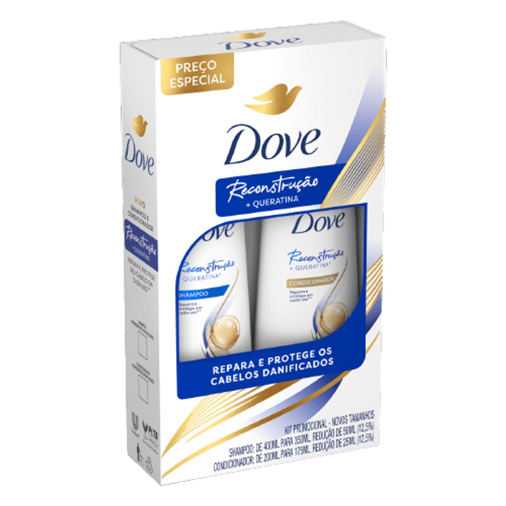 Kit Shampoo Dove Reconstrução + Queratina 350ml 1 Unidade + Condicionador Dove Reconstrução + Queratina 175ml 1 Unidade — Dove | Farmácia Resyla