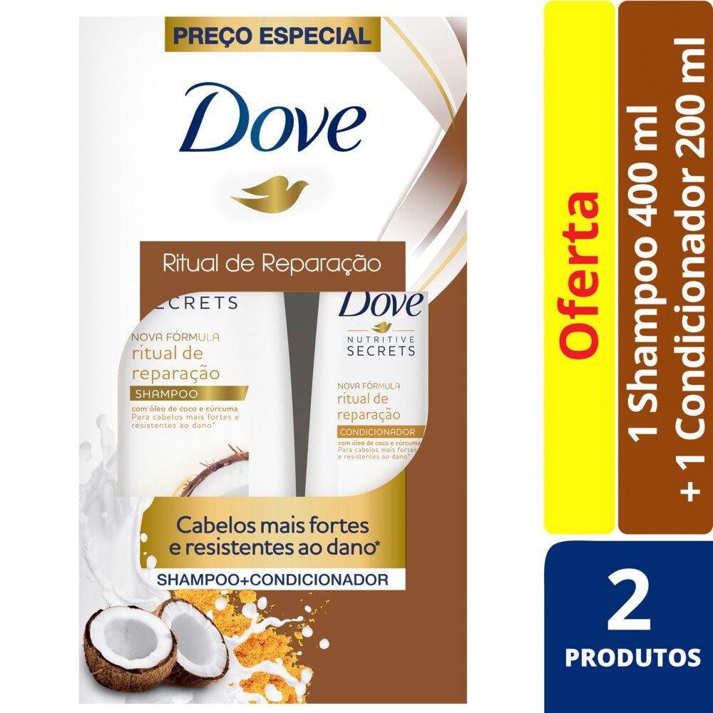 Kit Shampoo Dove Ritual de Reparação 400ml 1 Unidade + Condicionador Dove Ritual de Reparação 200ml 1 Unidade — Dove | Farmácia Resyla