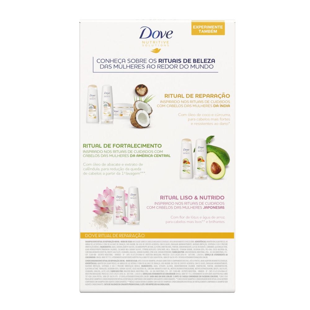 Kit Shampoo Dove Ritual de Reparação 400ml 1 Unidade + Condicionador Dove Ritual de Reparação 200ml 1 Unidade — imagem 3 | Farmácia Resyla