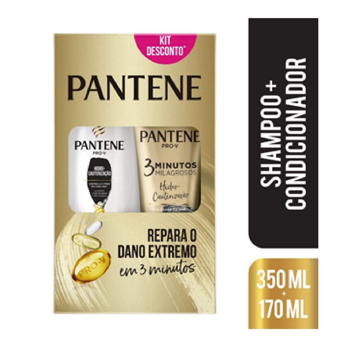 Kit Shampoo Pantene Pro-V Hidro Cauterização 350ml 1 Unidade + Condicionador Pantene Pro-V 3 Minutos Milagrosos 170ml 1 Unidade — Pantene | Farmácia Resyla