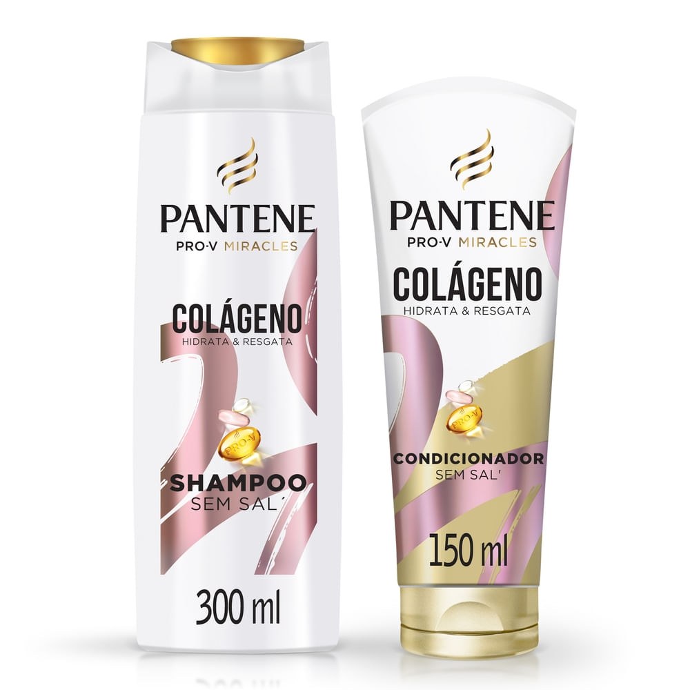 Kit Shampoo Pantene Pro-V Miracles Colágeno Hidrata & Resgata 300ml 1 Uni + Condicionador Hidrata & Resgata 150ml 1 Uni — Pantene | Farmácia Resyla