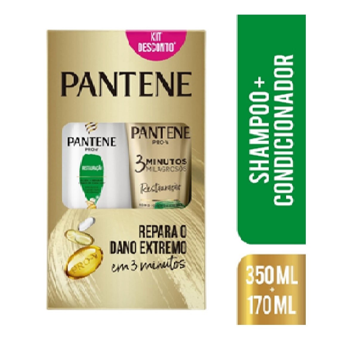 Kit Shampoo Pantene Pro-V Restauração 350ml 1 Uni + Condicionador Pantene Pro-V Restauração 3 Minutos Milagrosos 170ml 1 Uni — Pantene | Farmácia Resyla