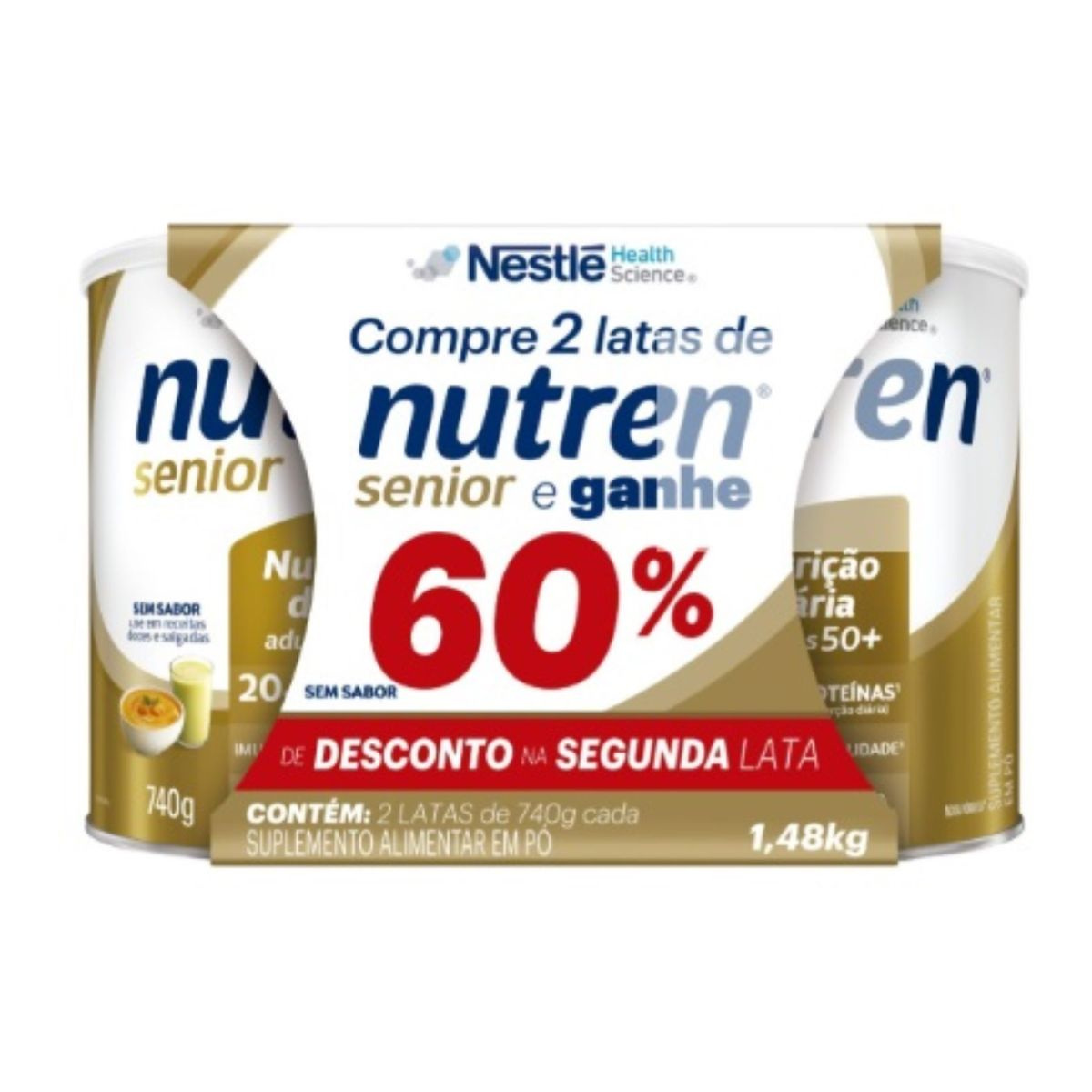 Kit Suplemento Alimentar Pó Nutren Senior Sem Sabor 1,48kg 2 Unidades 60% De Desconto Na Segunda Lata — Nutren | Farmácia Resyla