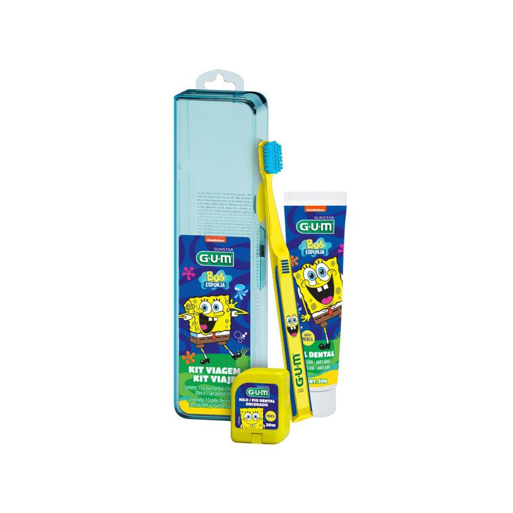 Kit Viagem Bob Esponja Escova Dental Infantil GUM Macia 1 Uni + 1 Fio Dental  Sabor Menta 20m 1 Uni + 1 Gel Dental Flúor Sabor Menta 50g 1 Uni — imagem 2 | Farmácia Resyla