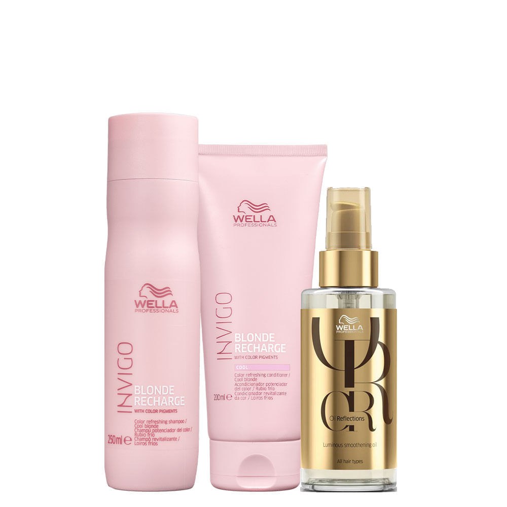 Kit Wella Invigo Cool Blonde Recharge- Shampoo 250 ml + Condicionador 200 ml + Óleo 30 ml — Wella Professionals | Farmácia Resyla