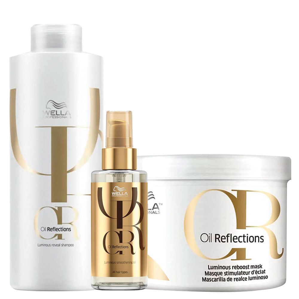 Kit Wella Oil Reflections - Shampoo 1000 ml + Máscara 500 ml + Óleo 100 ml — Wella Professionals | Farmácia Resyla