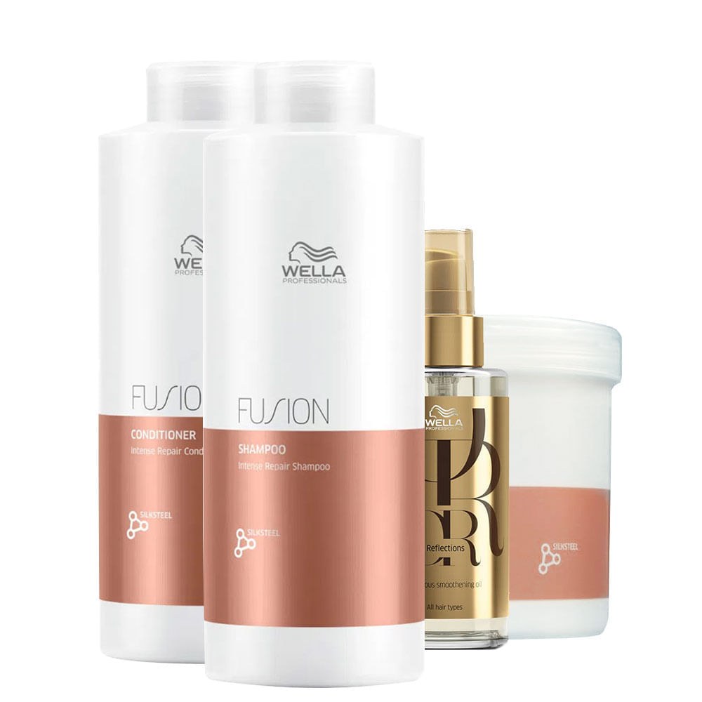 Kit Wella Professionals Fusion - Shampoo 1000 ml + Condicionador 1000 ml + Máscara 500 ml + Óleo 100 ml — Wella Professionals | Farmácia Resyla
