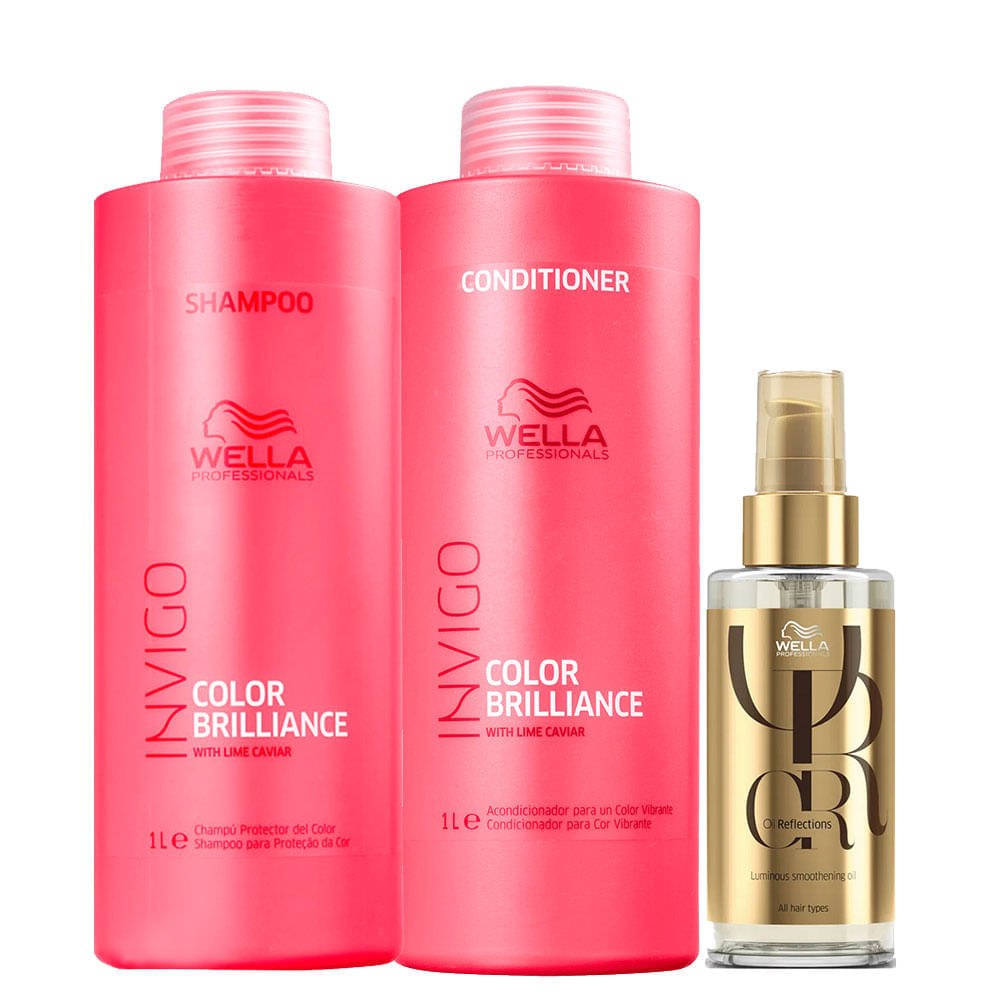 Kit Wella Professionals Invigo Color Brilliance - Shampoo 1000 ml + Condicionador 1000 ml + Óleo Capilar 100 ml — Wella Professionals | Farmácia Resyla