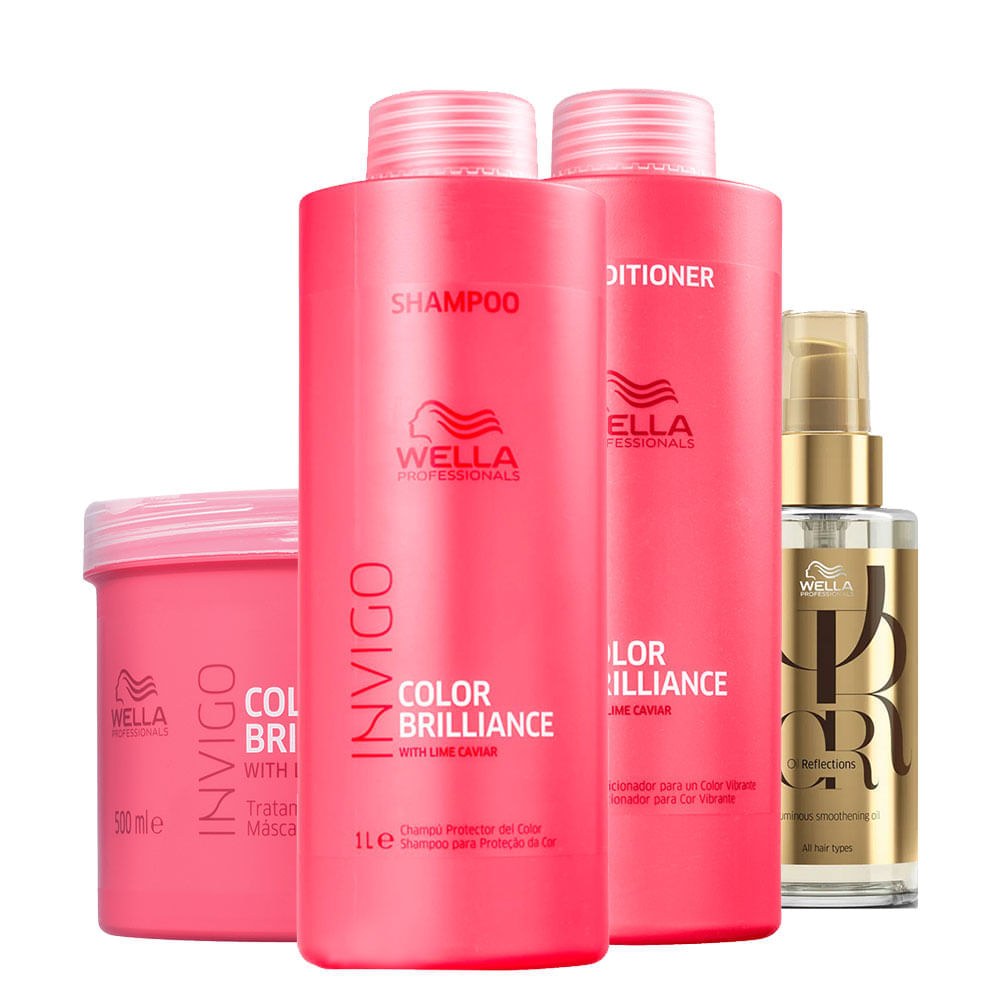Kit Wella Professionals Invigo Color Brilliance - Shampoo 1000 ml + Condicionador 1000 ml + Máscara 500 ml + Óleo Capilar 100 ml — Wella Professionals | Farmácia Resyla