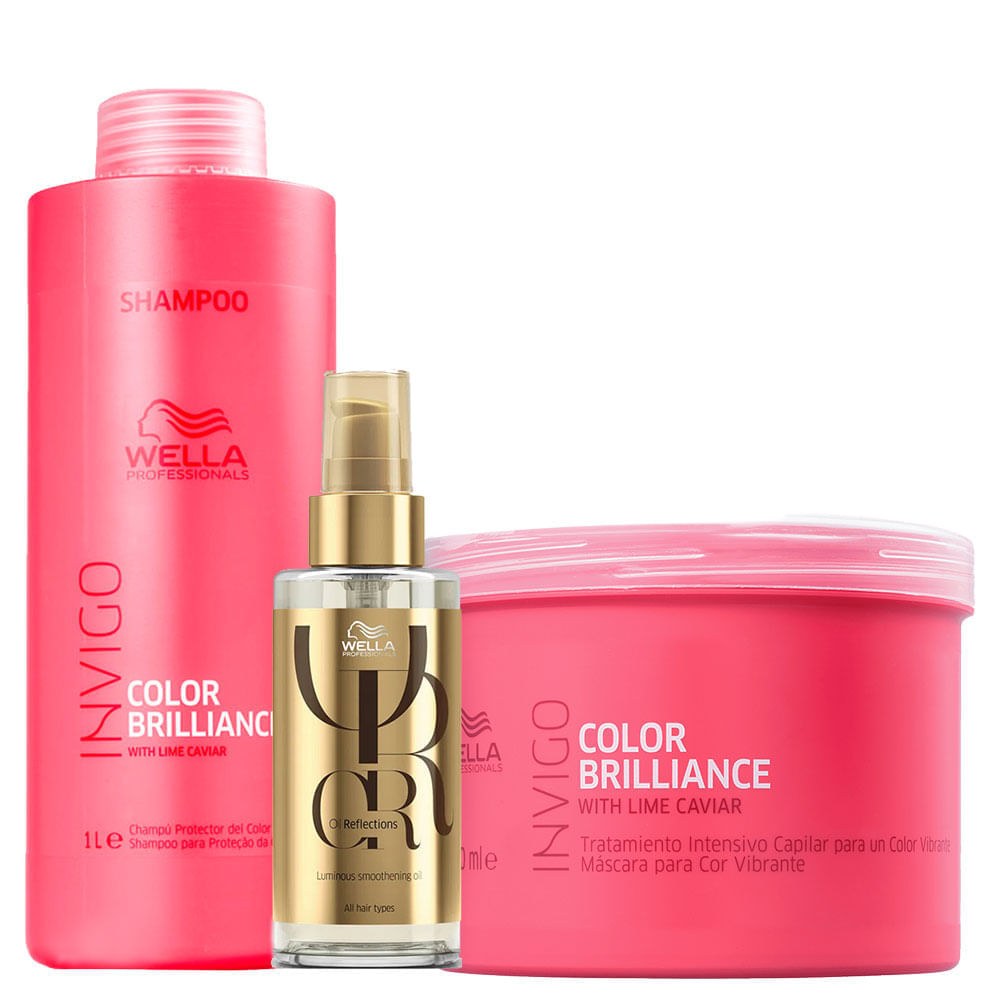 Kit Wella Professionals Invigo Color Brilliance - Shampoo 1000 ml + Máscara 500 ml + Óleo Capilar 100 ml — Wella Professionals | Farmácia Resyla