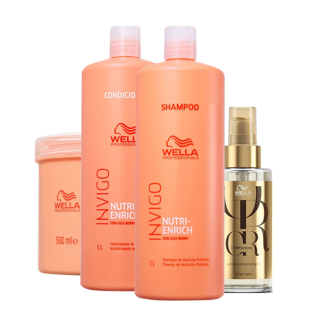 Kit Wella Professionals Invigo Nutri Enrich - Shampoo 1000 ml + Condicionador 1000 ml + Máscara 500 ml + Óleo 100 ml — Wella Professionals | Farmácia Resyla