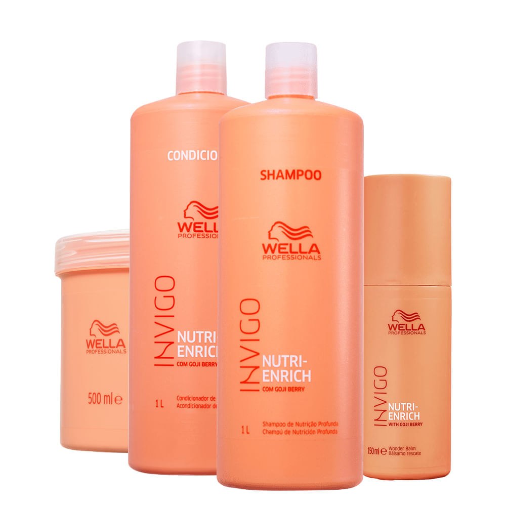 Kit Wella Professionals Invigo Nutri Enrich - Shampoo 1000 ml + Condicionador 1000 ml + Máscara 500 ml + Leave-in 150 ml — Wella Professionals | Farmácia Resyla