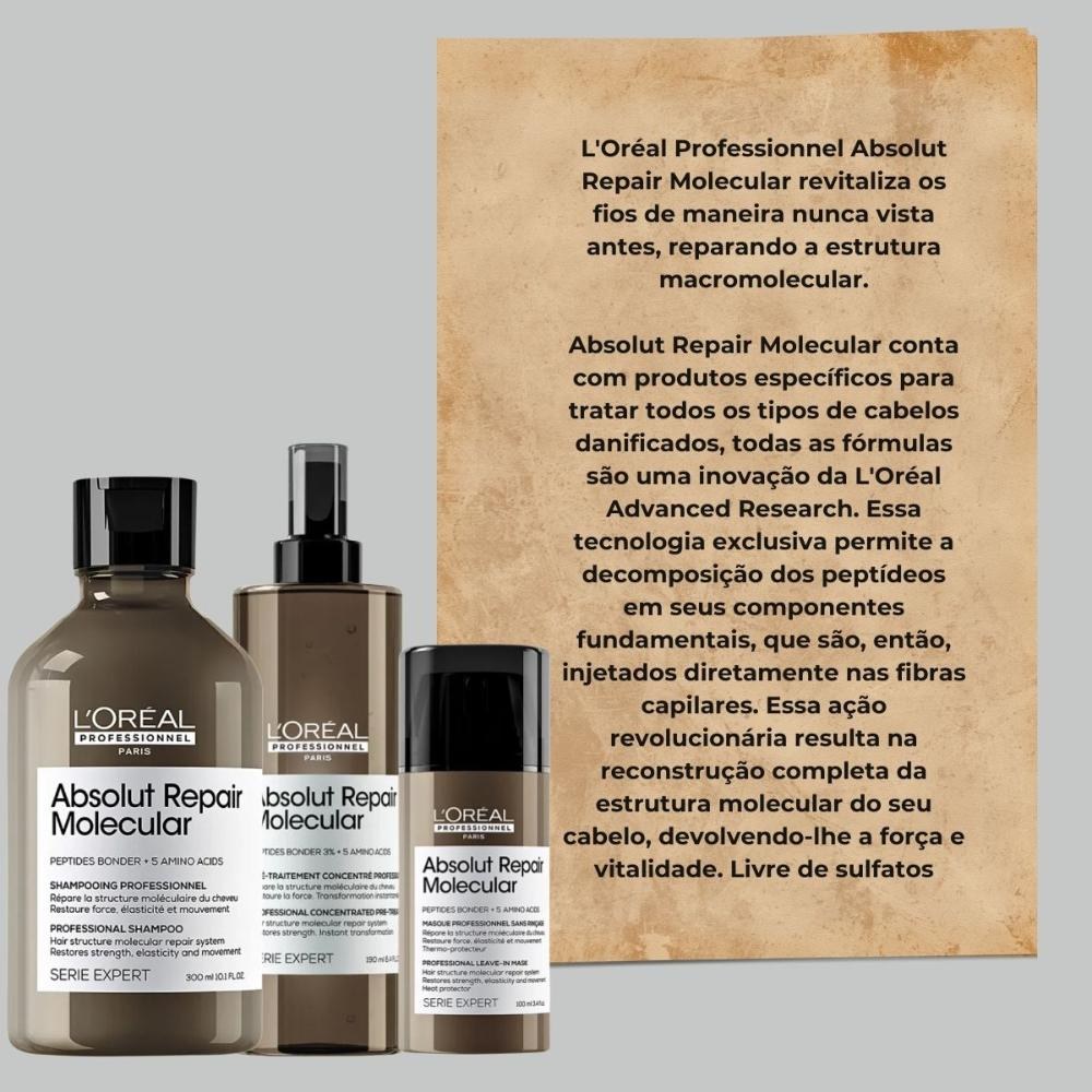 L’Oréal Professionnel Absolut Repair Molecular - Leave-in - Kit 3 Produtos — imagem 4 | Farmácia Resyla
