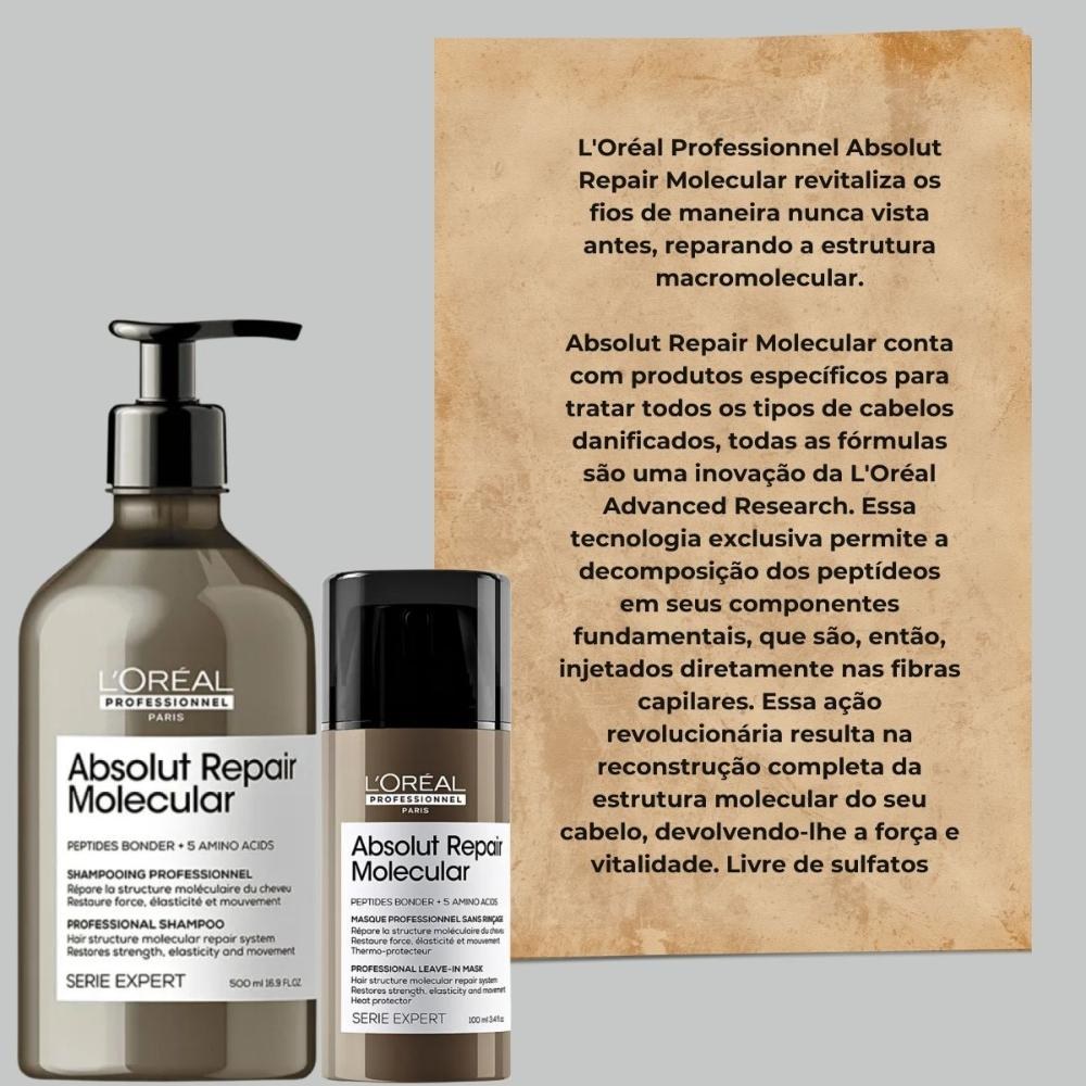 L'Oréal Professionnel Absolut Repair Molecular - Shampoo 500ml e Máscara Leave-in 100ml — imagem 4 | Farmácia Resyla