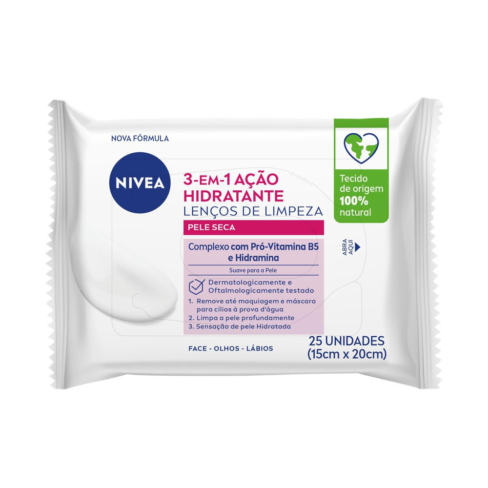 Lenço Demaquilante Nivea 3 em 1 Ação Hidratante 25 unidades — Nivea | Farmácia Resyla