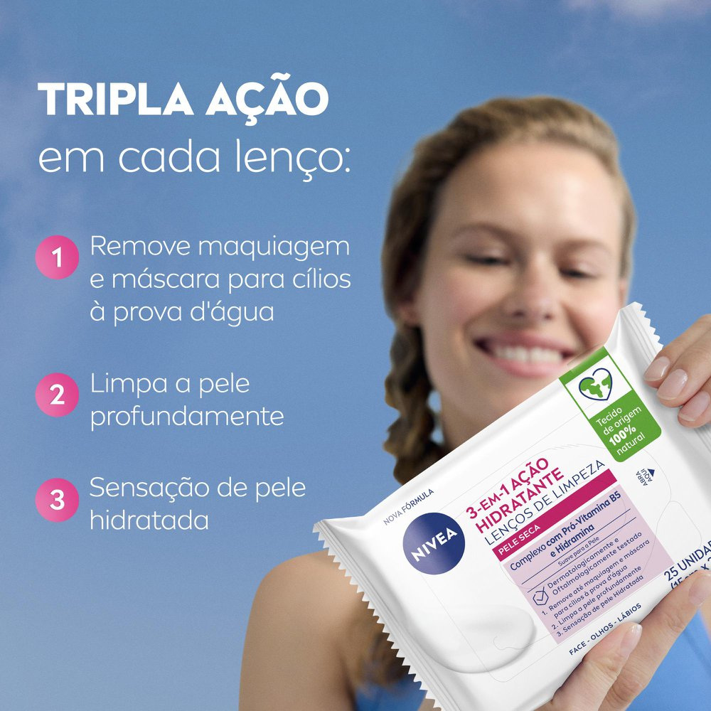 Lenço Demaquilante Nivea 3 em 1 Ação Hidratante 25 unidades — imagem 3 | Farmácia Resyla