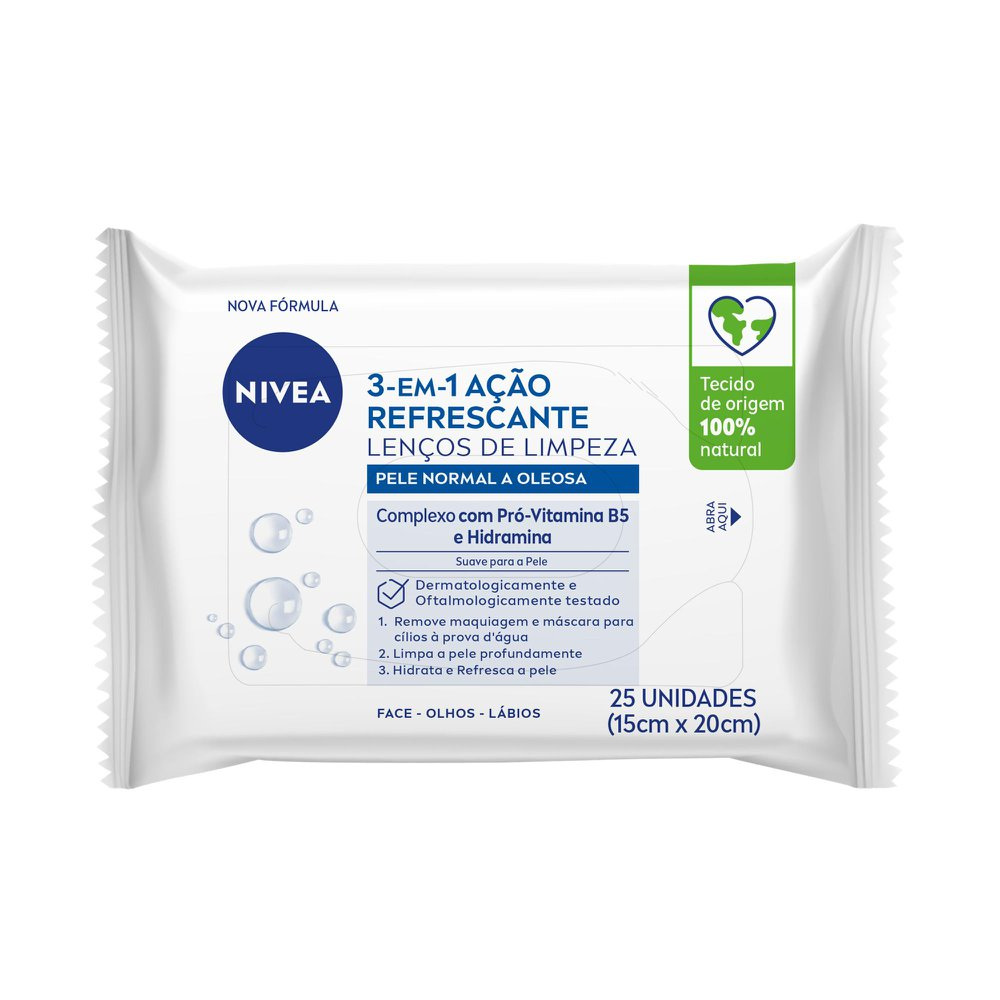 Lenço Demaquilante Nivea 3 em 1 Ação Refrescante 25 unidades — Nivea | Farmácia Resyla