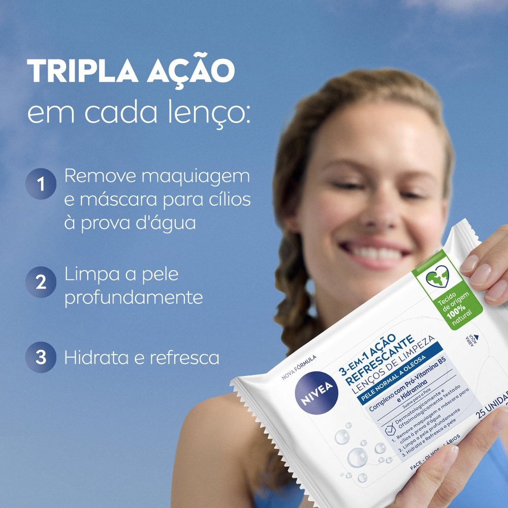 Lenço Demaquilante Nivea 3 em 1 Ação Refrescante 25 unidades — imagem 3 | Farmácia Resyla