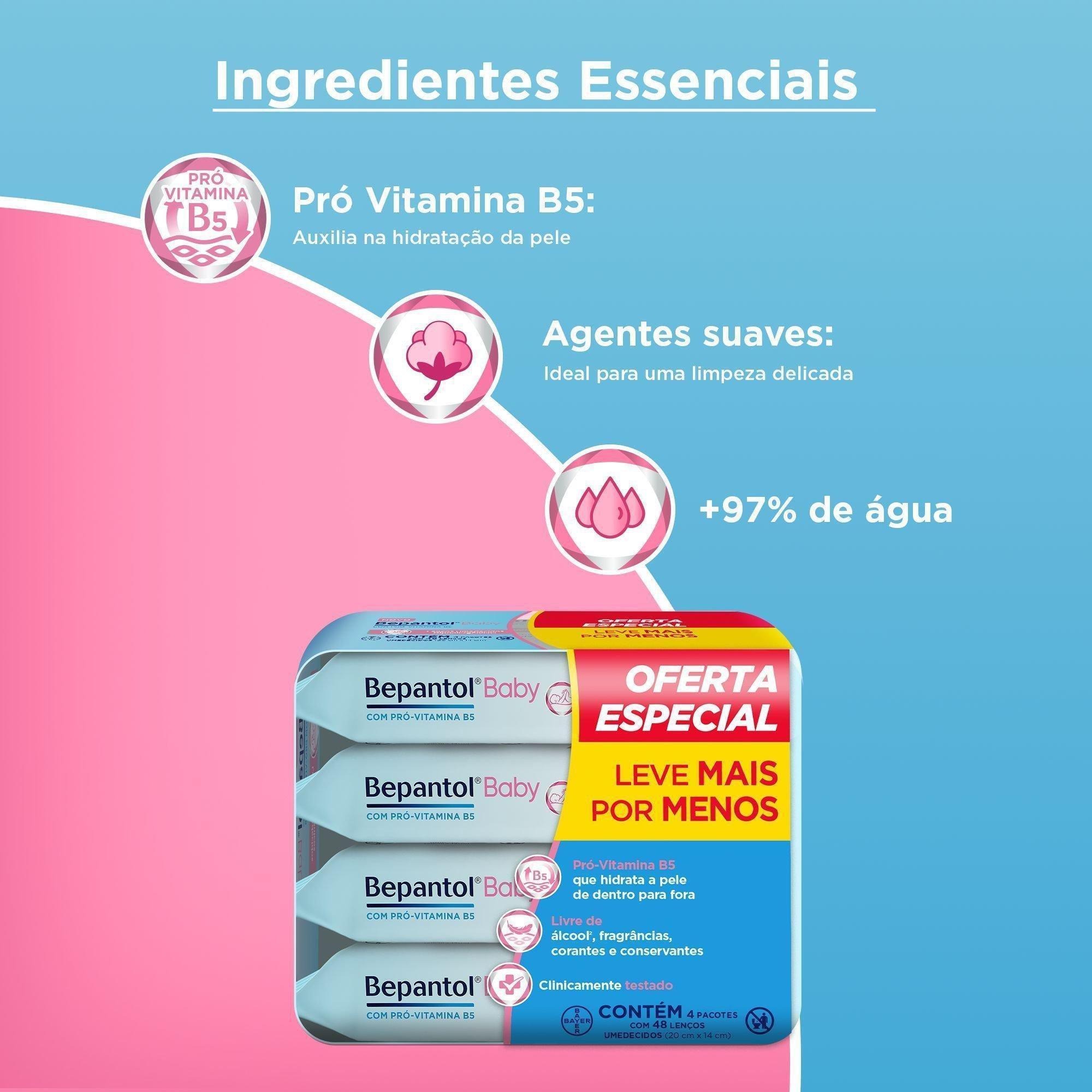 Lenços Umedecidos Bepantol Baby Sem Fragrância Hipoalergênico com Pró-Vitamina B5 48 Unidades 4 pacotes Leve 4 Pague 3 — imagem 4 | Farmácia Resyla