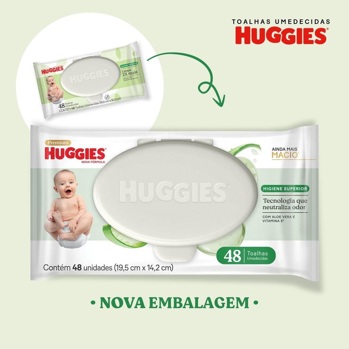 Lenços Umedecidos Huggies Higiene Superior Limpam 2x Mais 48 Unidades — imagem 2 | Farmácia Resyla