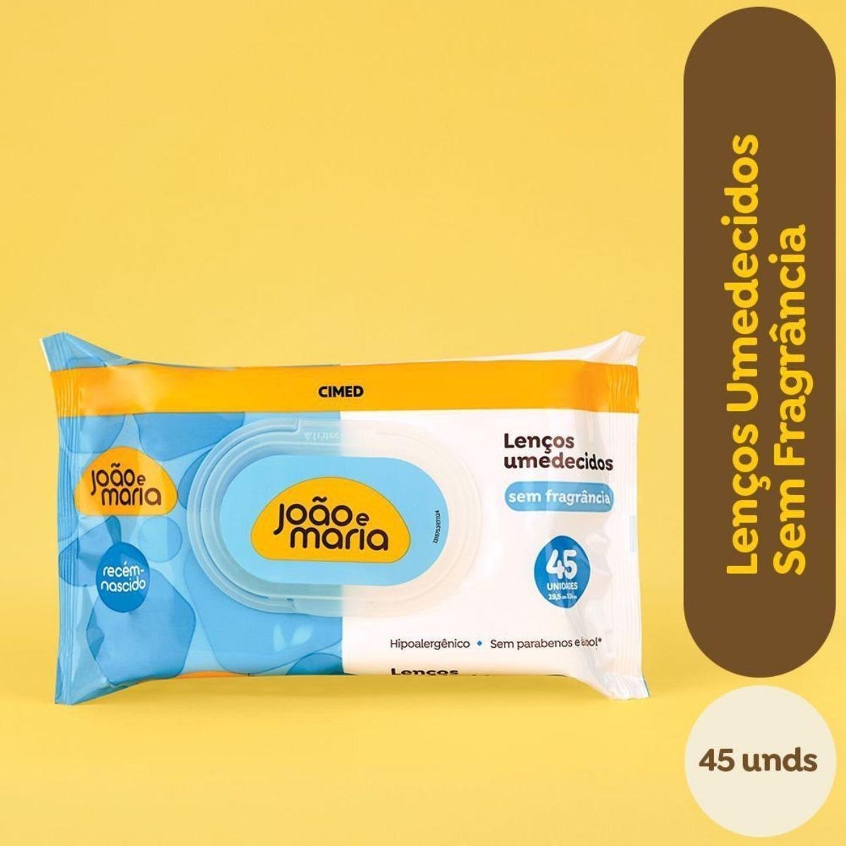 Lenços Umedecidos João e Maria Bebê Recém-Nascido Sem Fragrância Hipoalergênico 45 Unidades — imagem 2 | Farmácia Resyla