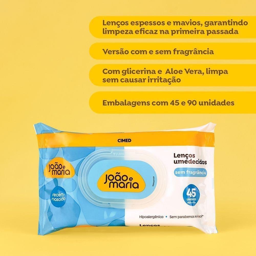 Lenços Umedecidos João e Maria Bebê Recém-Nascido Sem Fragrância Hipoalergênico 45 Unidades — imagem 4 | Farmácia Resyla