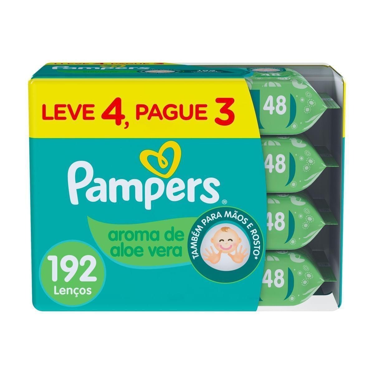 Lenços Umedecidos Pampers Aroma de Aloe Vera 192 Unidades Leve 4 Pague 3 — Pampers | Farmácia Resyla