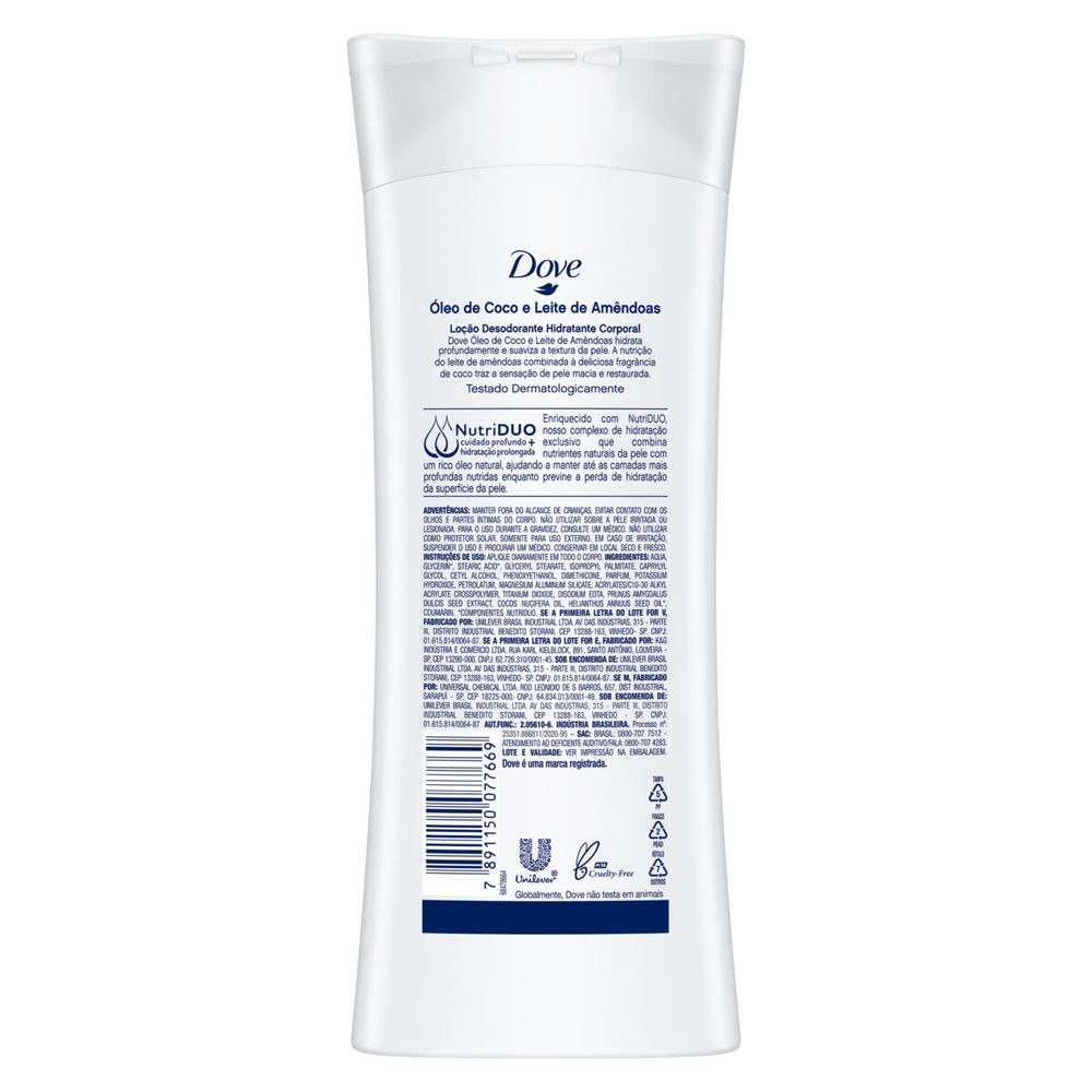 Loção Corporal Dove Hidratante Óleo de Coco e Leite de Amêndoas 72h 400ml — imagem 3 | Farmácia Resyla