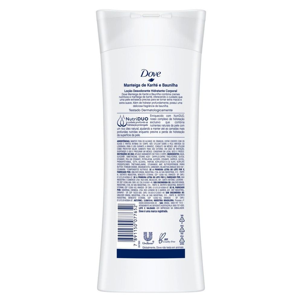 Loção Corporal Dove Nutrição Intensiva com Manteiga de Karité e Baunilha 400ml — imagem 3 | Farmácia Resyla