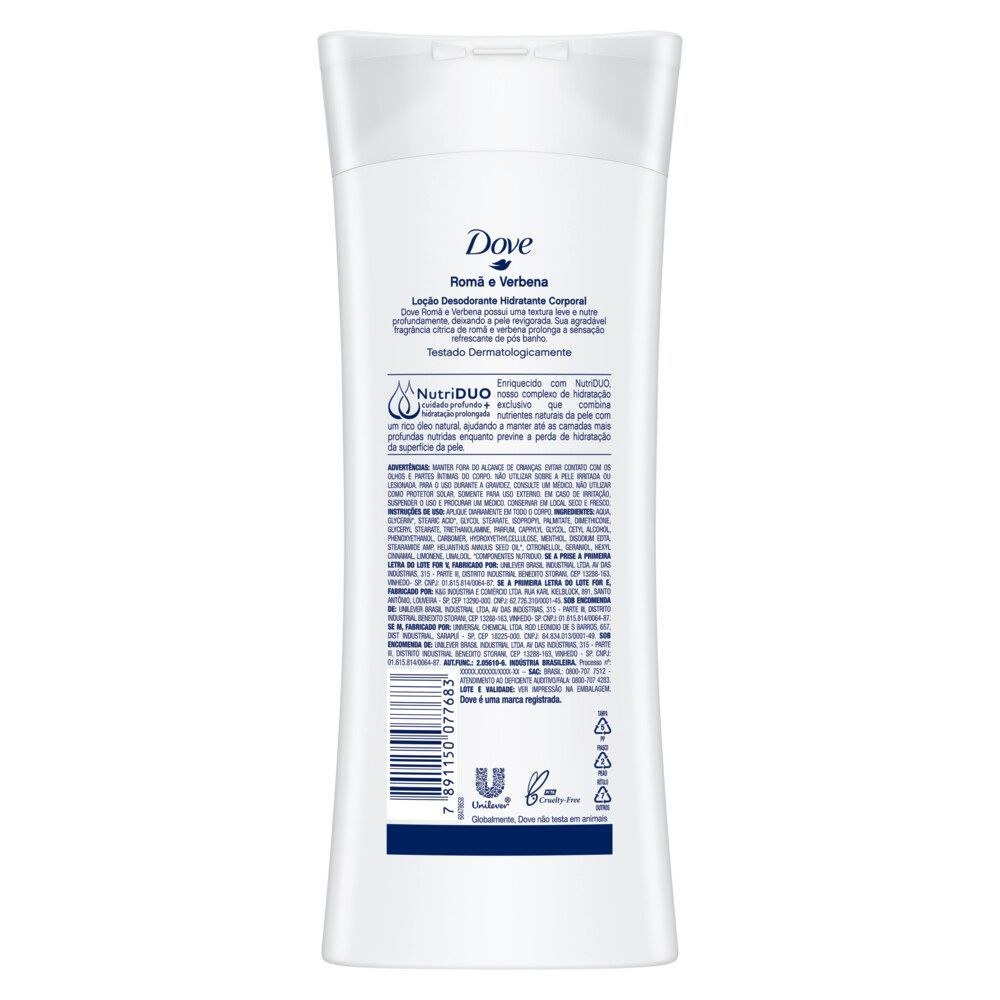 Loção Corporal Dove Romã e Verbena Hidratante Desodorante 24h 400ml — imagem 3 | Farmácia Resyla