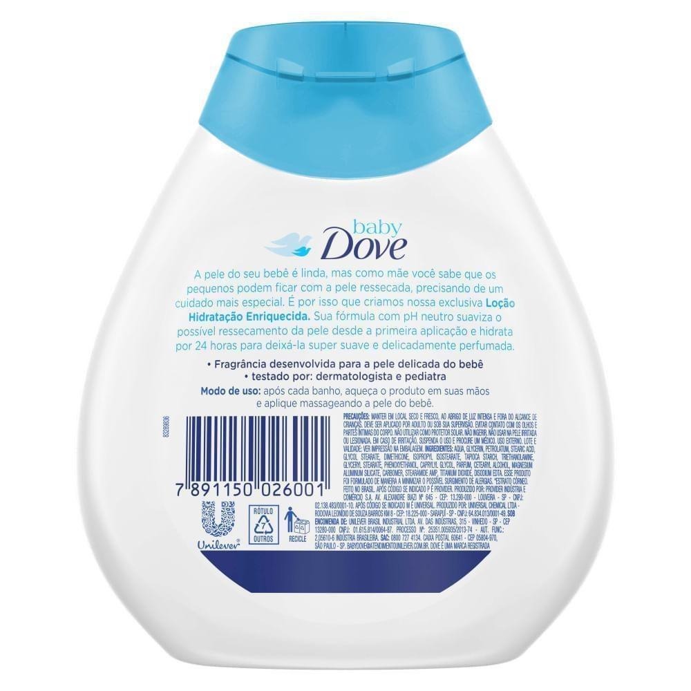 Loção Hidratante Infantil Baby Dove Hidratação Enriquecida Bebê Hipoalergênica 200ml — imagem 3 | Farmácia Resyla