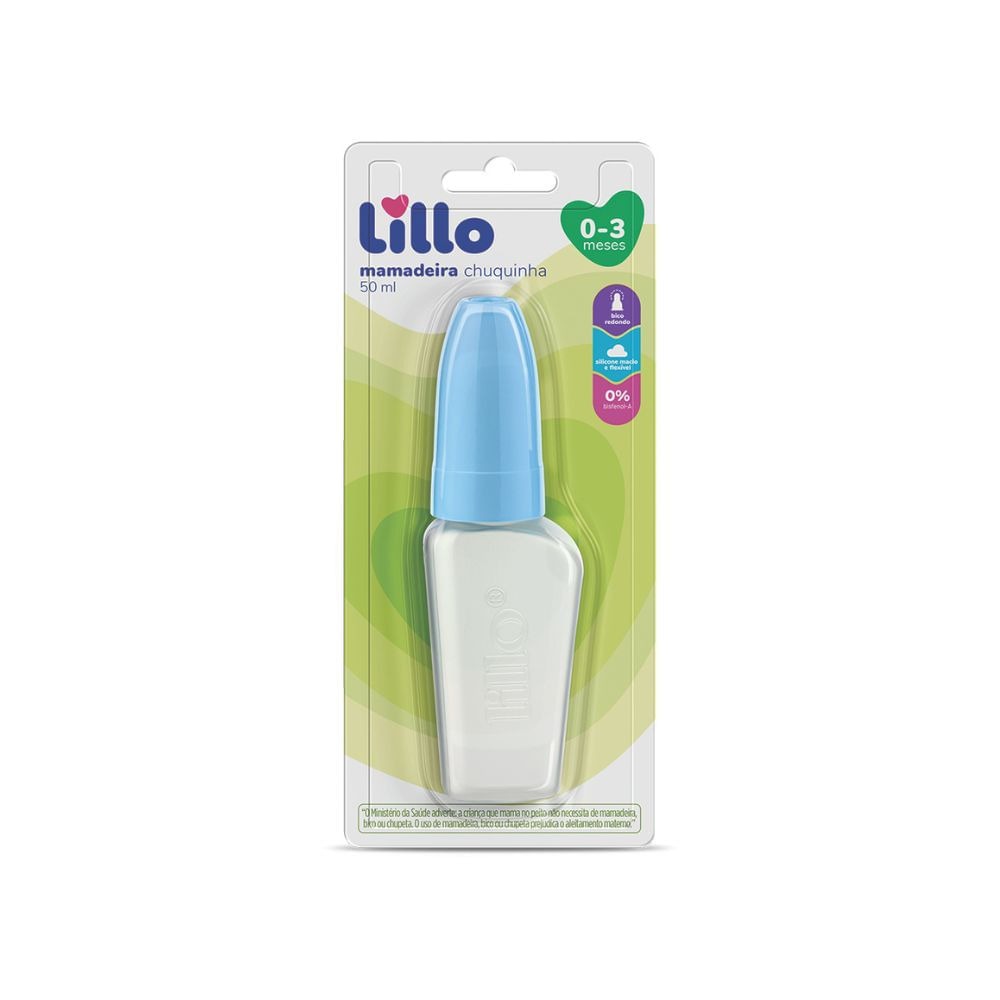 Mamadeira Chuquinha Lillo Bico Redondo de 0 a 3 meses Sem BPA Azul 50ml 1 Unidade — Lillo | Farmácia Resyla