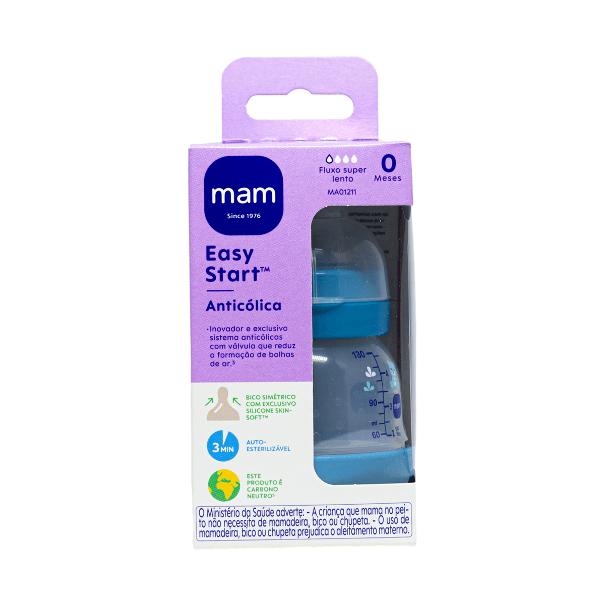 Mamadeira MAM Easy Start Anticólica Bico de Silicone de 0 a 6 meses Azul 130ml 1 Unidade — Mam | Farmácia Resyla